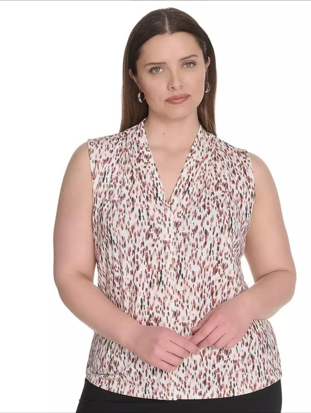 Calvin Klein Women's Sleeveless Printed V-Neck Blouse Top Size 1X NWT
